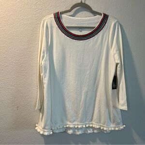 Women’s new Crown & Ivy white beaded tassel detail long sleeve blouse size L